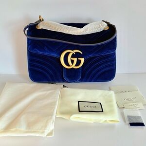 NWT Gucci GG Marmont 2.0 Medium Shoulder Bag โ Blue Velvet 100% Authentic